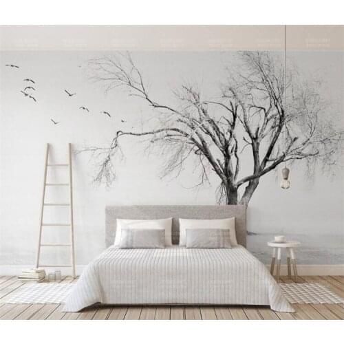 3d wallpaper black and white tree bird artistic concept Nordic high quality living room TV backdrop wall 3d wallpaper