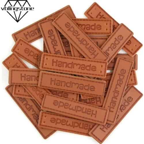 50Pcs Rectangle Handmade Tags PU Leather Handmade Labels For Clothing Garment Labels Sewing Materials DIY Crafts For Bags Shoes