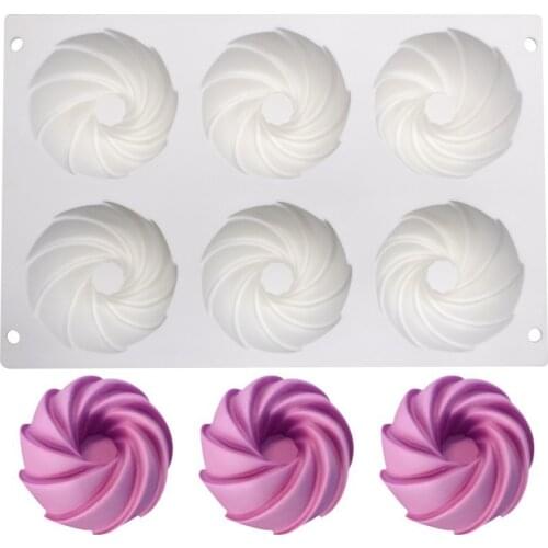 6 Hole Spiral Flower Silicone Cake Mousse Mold 3D DIY Design Moule Silicone Baking Cupcake Jelly Pudding Cookie Muffin Mould