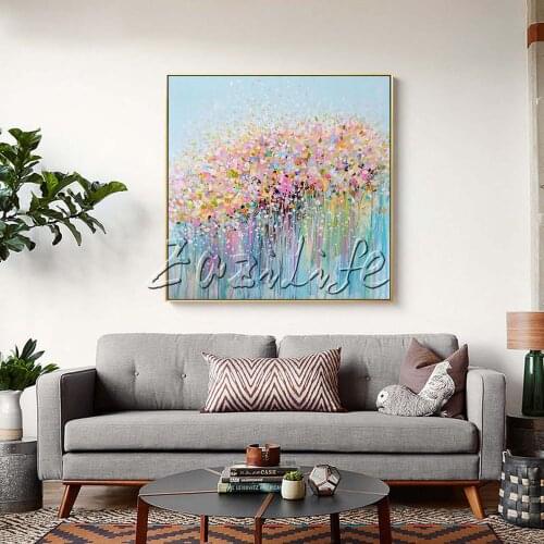 Abstract Acrylic Pink Yellow Flower Wall art Pictures Canvas oil Painting Cuadros Decoracion For Living Room Home Decor