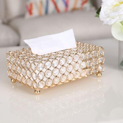 European Paper Towel Tox home Decoration Napkin Box table top DecorationsCrystal Tissue Box Creative Metal Crafts