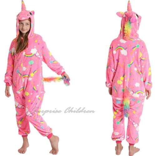 Girls Cartoon Animal Pink Licorne Onesie Sleepers Winter Boys Girls Licorne Jumspuit Children Flannel Nightie Home Clothes Sets