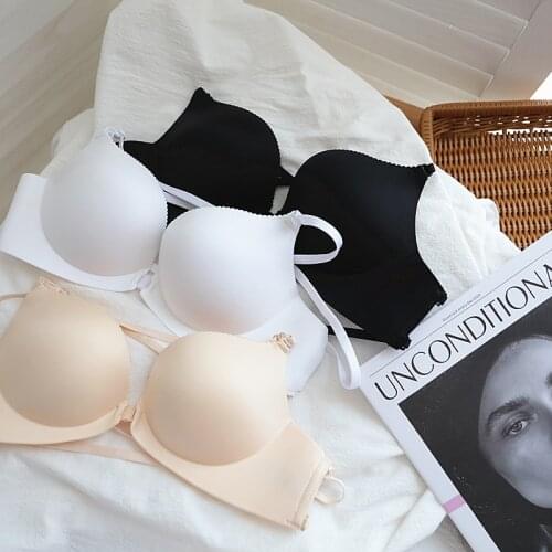 Wriufred Pure color light front buckle underwear female cross three-belt hollow lingerie sexy non-steel ring seamless bra set