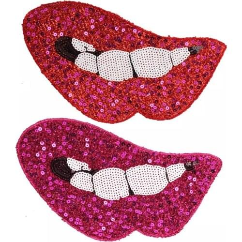 Red/PInk/Silver/Gold Sequins Lips Patch for Clothes DIY Garment Accessory Sewing Decoration Appliques Lips Sequined Patches 2PCS