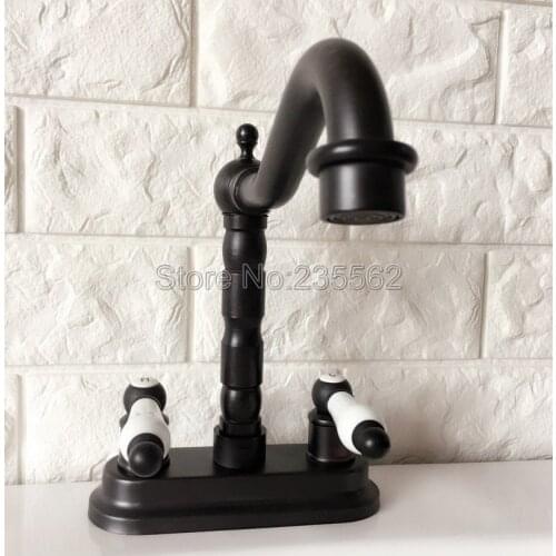 Black Oil Rubbed Brass Double Handle 4" Centerset 2 Holes Kitchen Bathroom Faucet Basin Sink Mixer Tap Lhg068