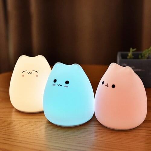 Cute LED Night Light Silicone Touch Sensor Colors Cat Night Lamp Kids Baby Bedroom Desktop Decor Ornaments Moon Lamp