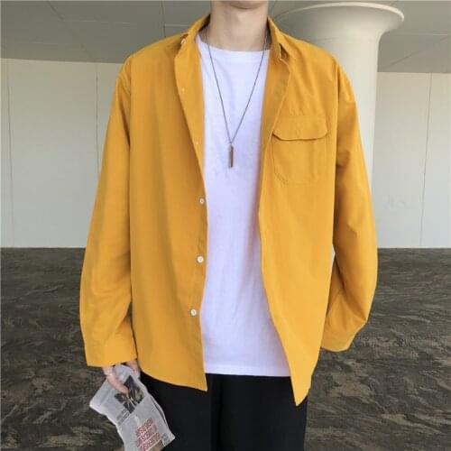 Long-sleeve Shirt Men Spring and Autumn Casual Loose Top Korean Jacket Pure Color all-match Shirt