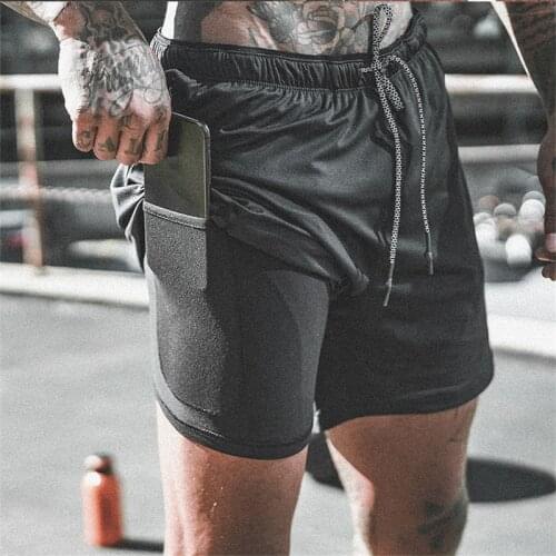 Mens fitness shorts summer breathable quick-drying running short sweatshirt mens large size fake two-piece sports shorts