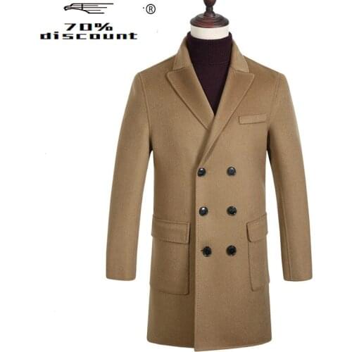 New Double-sided Wool Coat Men Double Breasted Cashmere Long Coat Mens Overcoat Peacoat Man Jacket Erkek Mont 209 KJ2402
