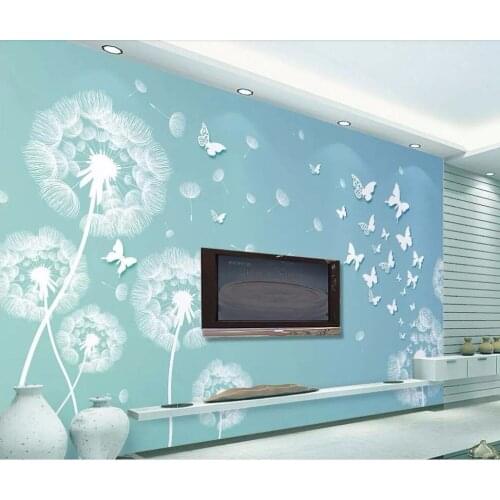 Custom mural 3d photo wallpaper Blue dandelion butterfly TV background wall Home decor 3d wall murals wallpaper for walls 3 d