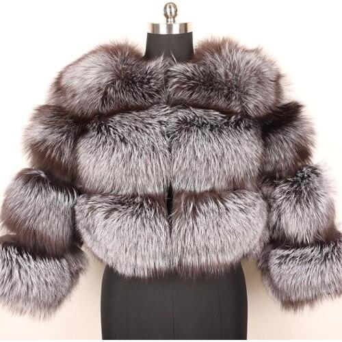 Real Raccoon Silver Fox Fur Coat Plus Size 7XL Clothes Natural Winter Women Round Neck Warm Thick New Style