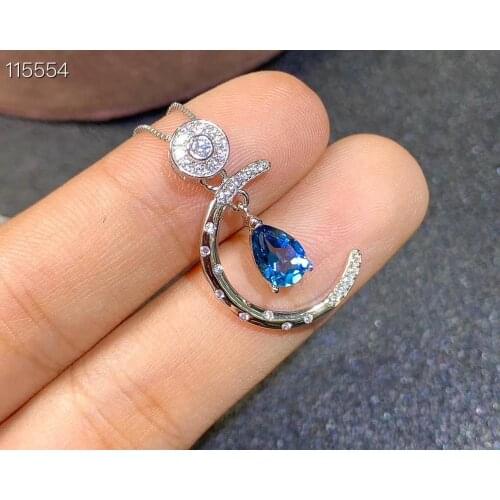 New Arrival Real Natural Topaz pendant Necklace Natural real Blue Topaz 925 sterling silver Pendant