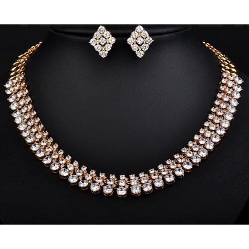 Hot Fashion Gold Color Mona Lisa Marquise & Oval Stone Cubic Zirconia Necklace and Earrings Wedding Jewelry Set GLN0157