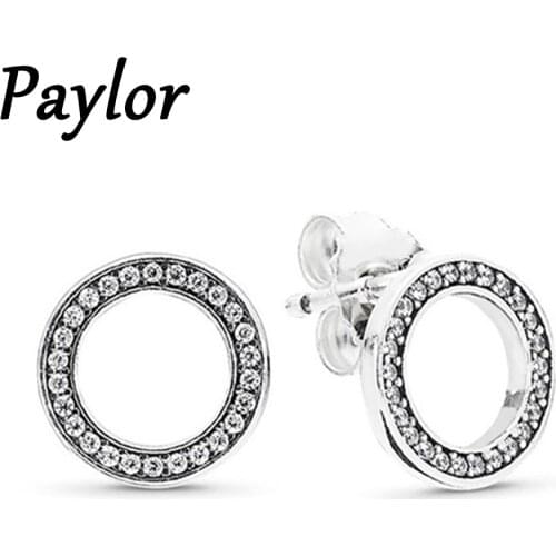 Paylor Trendy Silver Color Sparkling Cubic Zirconia CZ Zircon Crystal Round Circle Stud Earrings for Women Wedding Gifts Brincos