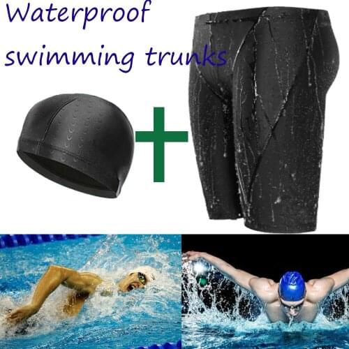 Swimming Shark Skin Waterproof Swimming Belt Swimming Cap Mens Five Points Swimming Trunks
