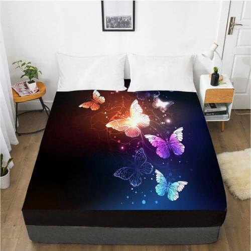 3D HD Digital Printing Custom Bed Sheet With Elastic,Fitted Sheet Twin Full Black butterfly Bedding Mattress Cover 200x200cm