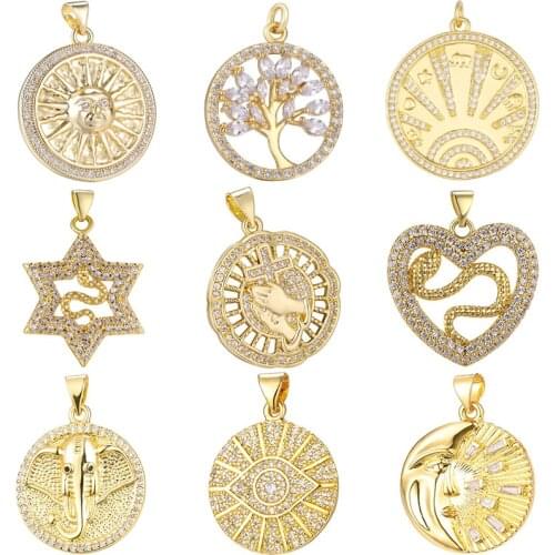 Juya DIY Luxury Gold Sun Tree Evil Eye Love Heart Snake Star Moon Charms For Handmade Talisman Pendant Jewelry Making Supplies
