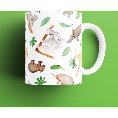 Animal Pattern Patterned, Printed White Mug Cup, Porcelain Raw Material, Handle, Gift Product, quality Mug and Printing
