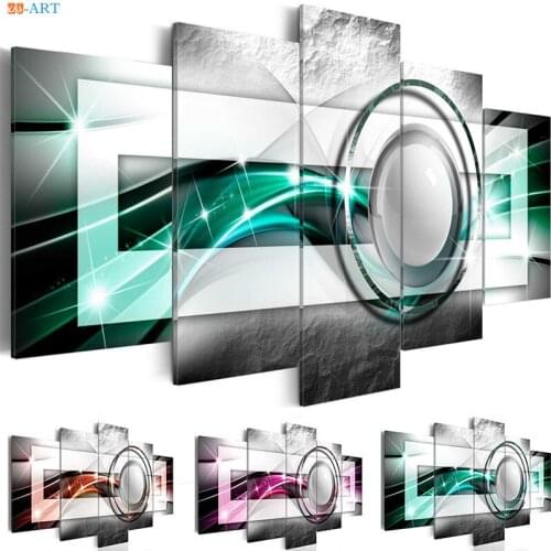Modern Abstract Canvas Painting Wall Art 5 Panel Line Print Picture Poster Modern Metallic Wall Painting Home Office Decor
