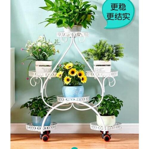 Flower rack rack wrought iron multi-layer wheeled floor living room balcony heart-shaped flower rack household