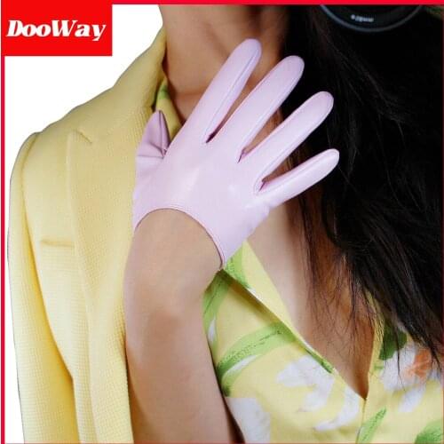 DooWay Extra Short Latex Gloves Faux Leather Light Pink 5-inch Half Palm PU Evening Party Cosplay Gloves