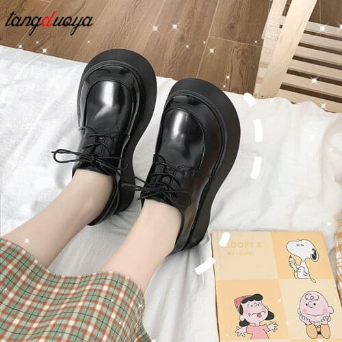 Round Toe Platform Oxford Shoes for Women Chunky Heel British Style High Heel Women Pumps Lace up Mary Janes Shoes Women lolita