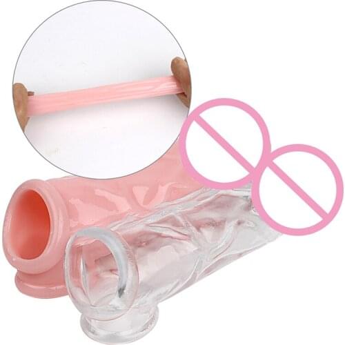 Reusable Penis Sleeve Cock Ring Lengthening Enlargement Condom Dildo Sleeve Sex Toys for Men Delay Ejaculation