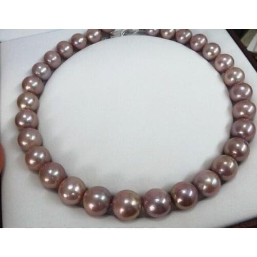 Gorgeous 13-14mm south sea lavender round pearl necklace 18"14K Gold Clasp KKK