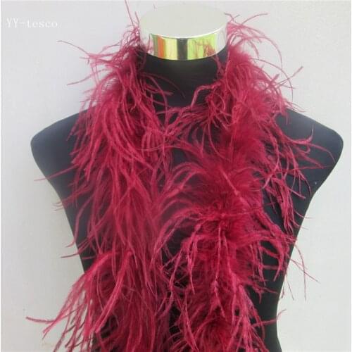 YY-tesco 2 Meter/Lot 2 Layer Natural Wine red Fluffy Ostrich Feathers Boa Costumes/Trim For Party/Costume/Shawl/ Ostrich Plume
