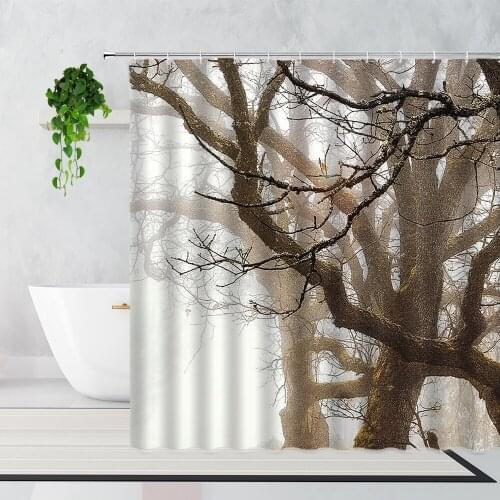 Winter Forest Scenery Shower Curtain Snowflake Jungle Bathroom Decoration Waterproof Bath Curtains Set With Hook Bathtub Screen