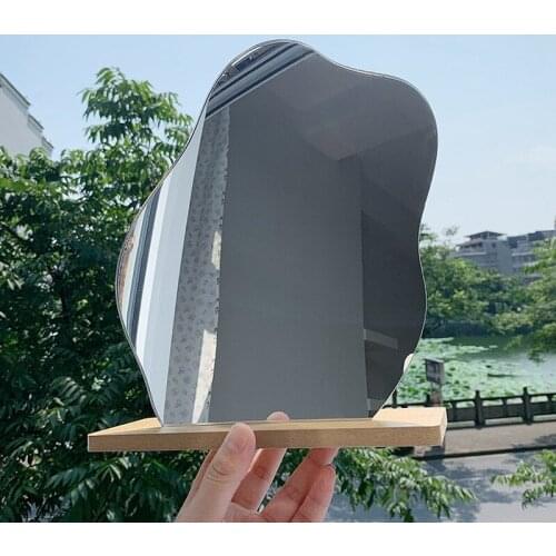 Makeup Mirror with Wooden Base Korean Style Decorative Mirror Irregular Mirror for Bedroom Home Decor Cosmetic De Maquillaje