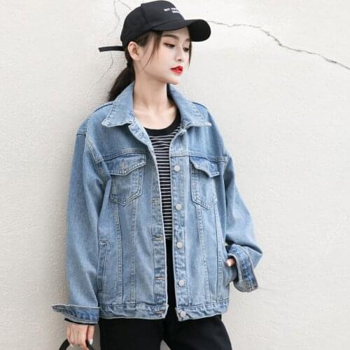 2020 New Spring Autumn Women Denim Jacket Harajuku Loose Casual Jean Jacket Long Sleeve Single-breasted Ladies Basic Coat Q1320