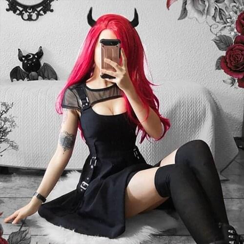 Female Elegant Party Slim Dress Gothic Harajuku Punk Edgy Dress Fashion Rave Black Dress