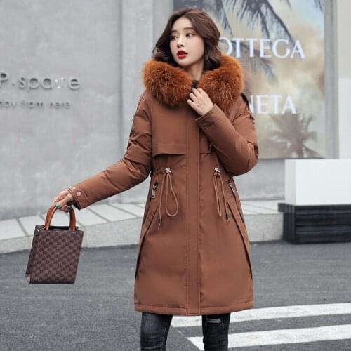 ISENMAL Winter Parkas Women Large Fur Collar Hooded Jacket Thickness Cotton Padded Overcoat Snow Outwear