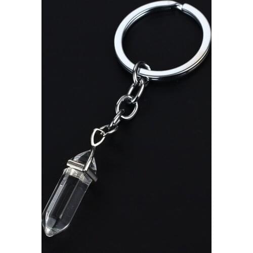12PC/Lot Clear Quartz Natural Stone Bullet Charms Keychain Women Men BFF Friends Key Chain Ring Jewelry Xmas Birthday Party Gift