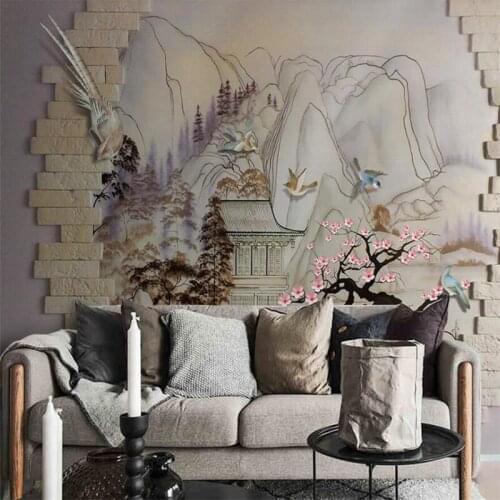 Wellyu 3D Three-dimensional relief Mountain Brick Wall Landscape Flowers Bird TV Sofa Wall Custom Large mural Wallpaper