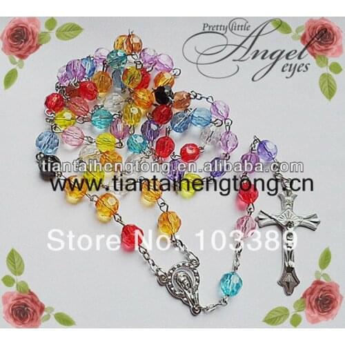 8mm 2pcs/pack colorful facet acrylic religious rosary necklace/plastic catholic rosary/virgin mary rosary