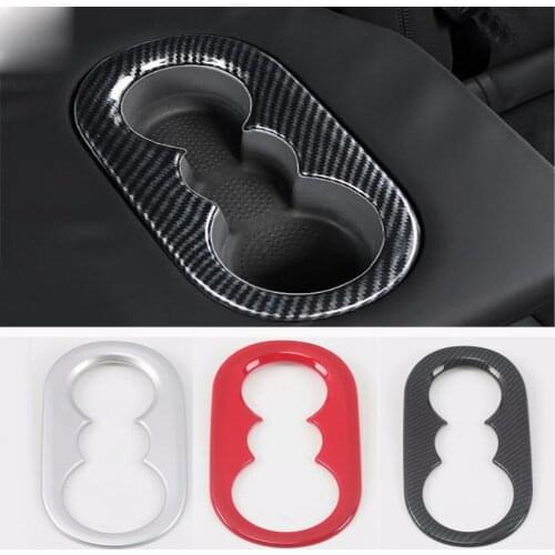 Auto Accessory Rear Seat Water Cup Holder Cover Trim For Porsche Cayenne 2018 2019 2020 Red Carbon Fiber ABS