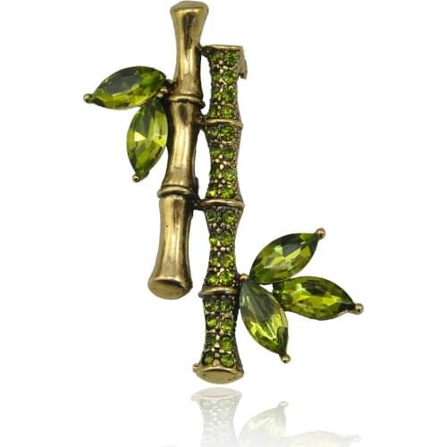 Crystal Brooch Cute Pins Bamboo Zircon Enamel Pins Badge Rhinestone Plant Women Collar Chapas Broches Pin Bijou Spilla Brosche