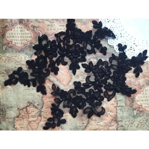 Black lace Applique Medallions Piece mirror Lace Embroidery Applique Lace flowers pairs motif