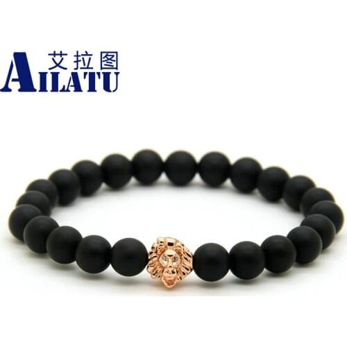Ailatu 8mm Black Matte Glass Beads Fashion Animal Head Bracelet Gift Jewelry On Sale Animal Shape