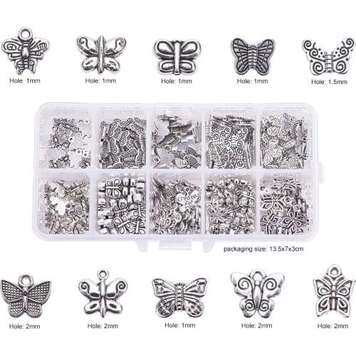 Diy Korean style hot sale alloy pendant butterfly ancient silver bracelet necklace small pendant handmade accessories boxed