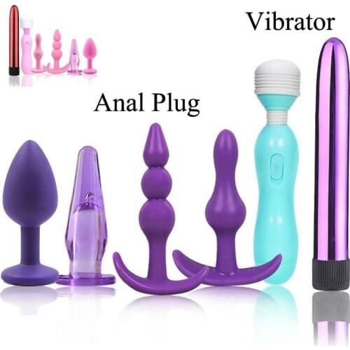 Erotic Silicone G Spot Vibrator Anal Beads Plug Sex Product Sets Clitoris Stimulator Anus Massager Adult Sex Toy For Women Men