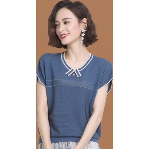 Short-sleeved womens T-shirt short section loose hollow knitted office sweater summer new O-neck oversize pullover sweater