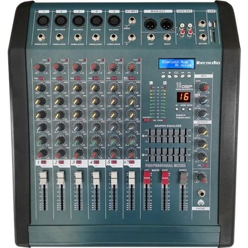 GAX-610 Professional Powerful 6 Channels Mixing Console With Amplifier Blueteeth Recorder 16 DSP Effect Powerful Audio Mixer