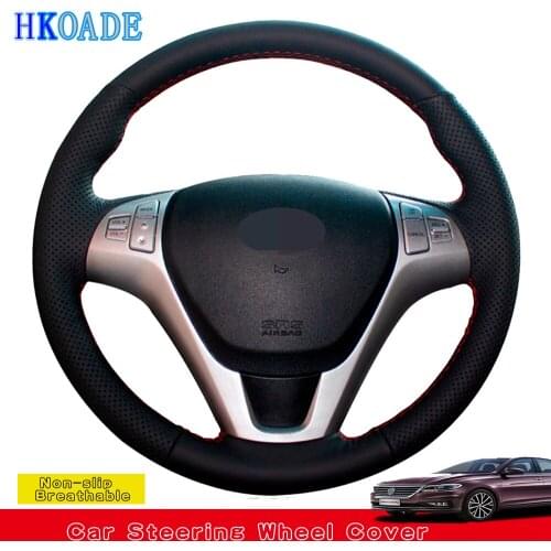 DIY Hand-stitched Black Artificial Leather Car Accessories Steering Wheel Cover For Hyundai Rohens Coupe 2009 Rohens Coupe
