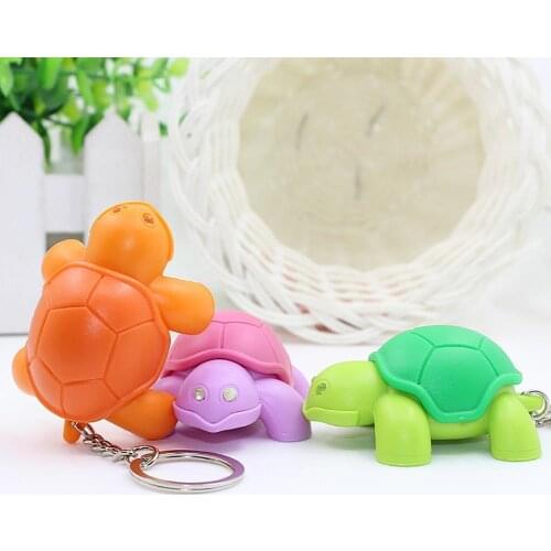 Creative Small Animal Tortoise LED Lights Sound Glow Turtle Keychain LED Light Sound Key Ring Holder Bag Hanging Pendant
