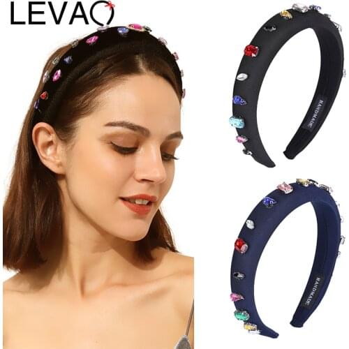 LEVAO Sponge Padded Headband Color Rhinestone Hairbands Bezel Turban Women Elegant Girls Hair Accessories Head Hoop New Headwear