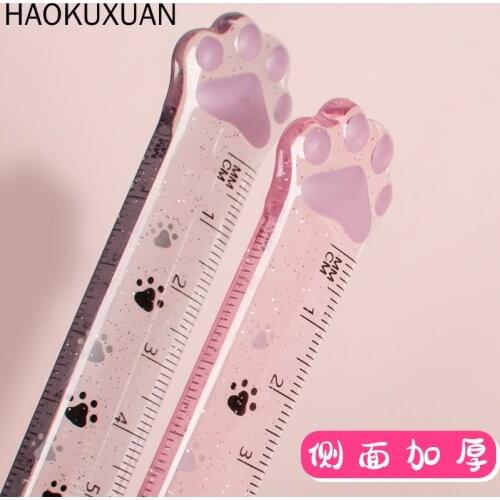 2pcs Cute Cat Paw Plastic Straight Ruler School Office Supplies Planner Accessories Student
