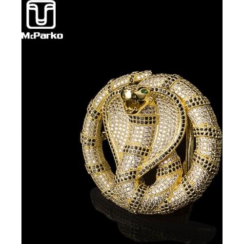 McParko Animal Belt Buckles Snake Buckles for Belt Luxury Style Stainless steel Belt Buckle With Zircon Fashion Python Design